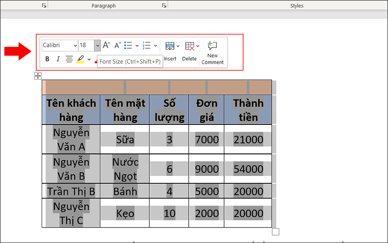 Điều chỉnh lại cho bảng